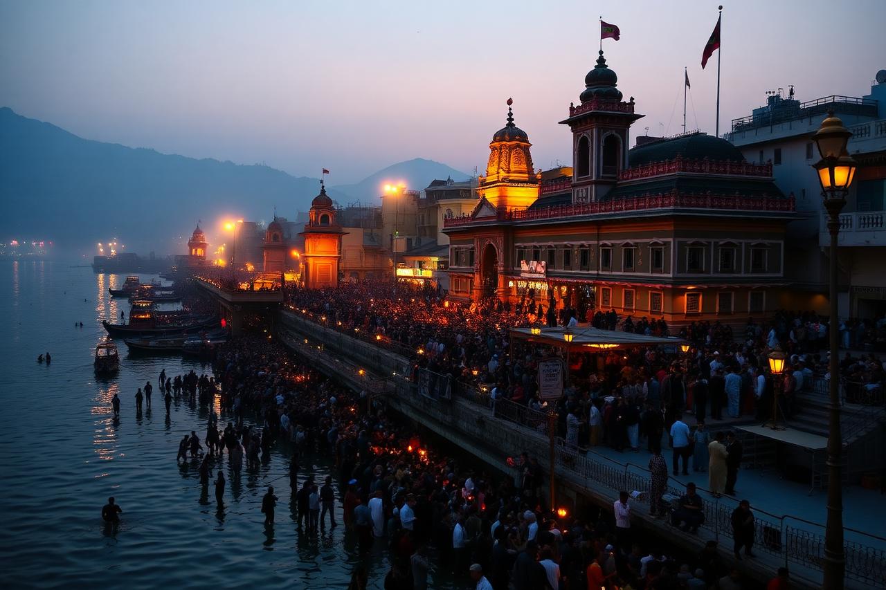 Haridwar, Uttarakhand — the Har Ki Pauri ghat during the evening Ganga aarti