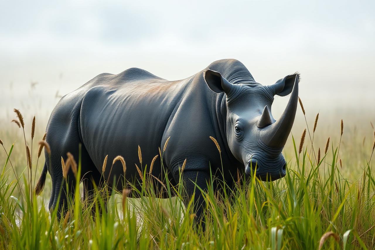 Kaziranga, Assam — a one-horned rhinoceros in tall grassland